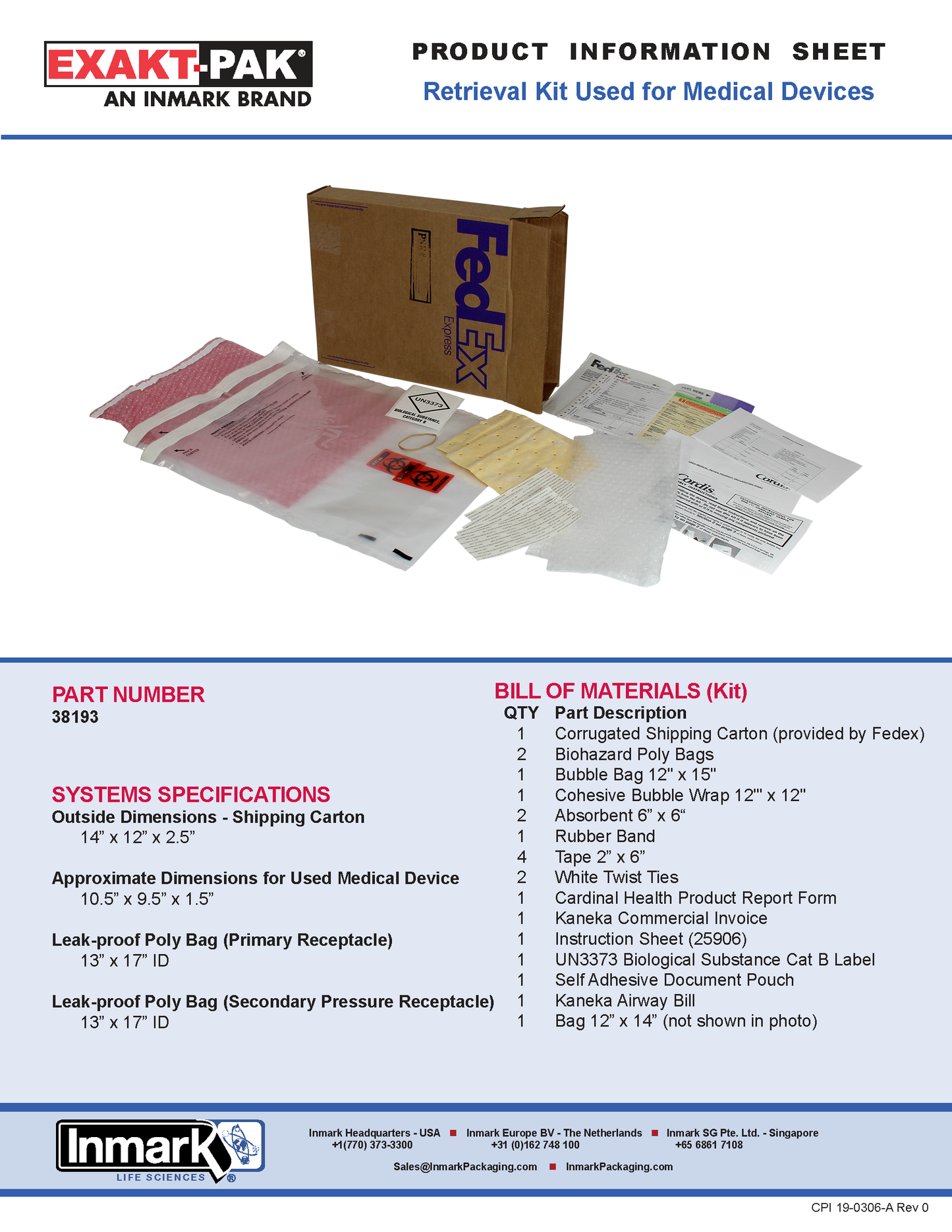 Kaneka Retrieval Kit for small Used Medical Devices w/o Korvu